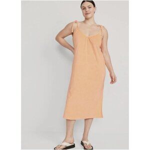 Old Navy Womens Tie-Shoulder V-Neck Terry Midi Swing Dress Peach Size 4X